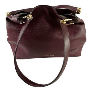 Michael Kors Raven Large Pebble Leather Shoulder Handbag Tote Purse Maroon EUC